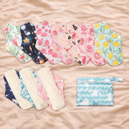 Pack mixto de 10 compresas reutilizables (3+bolsita gratis)