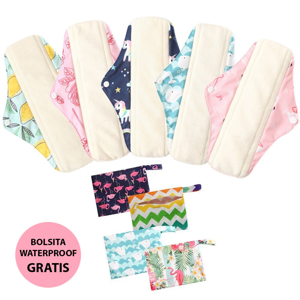 Pack de 5 compresas reutilizables (+ bolsita gratis)