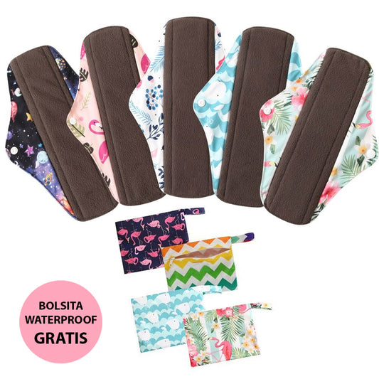 Pack de 5 compresas reutilizables (+ bolsita gratis)